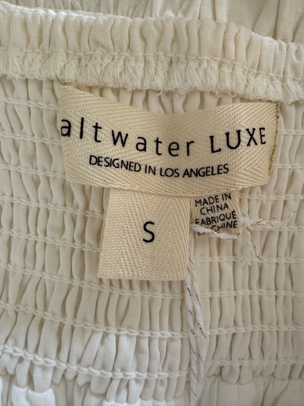 Saltwater Luxe Sorrento Midi Dress Small White Ivory Smocked Tiered Tie Strap - Picture 5 of 8